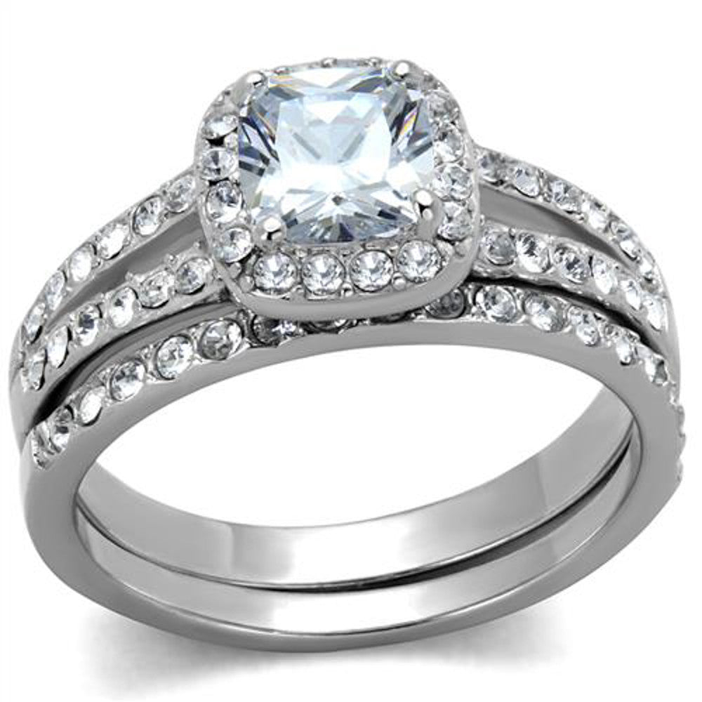ST2180-ARH1570 His & Hers Stainless Steel 1.80 Ct Cz Bridal Set & Men's Eternity Wedding Band