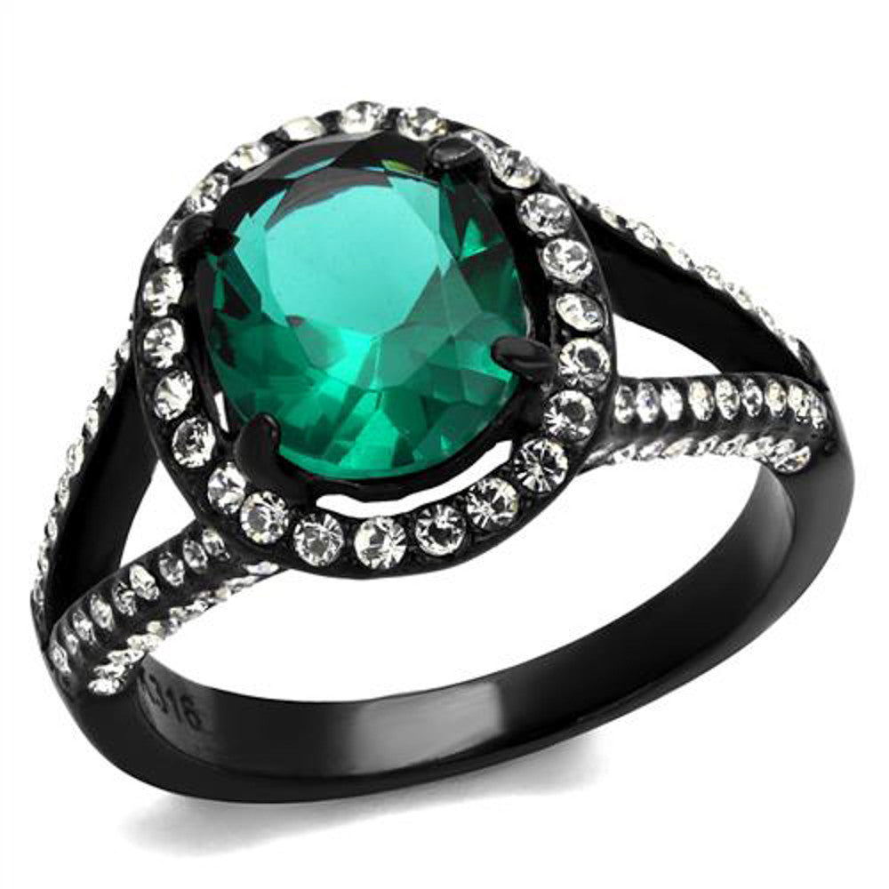 3.26Ct Blue Zircon Halo CZ Black Stainless Steel Engagement Ring