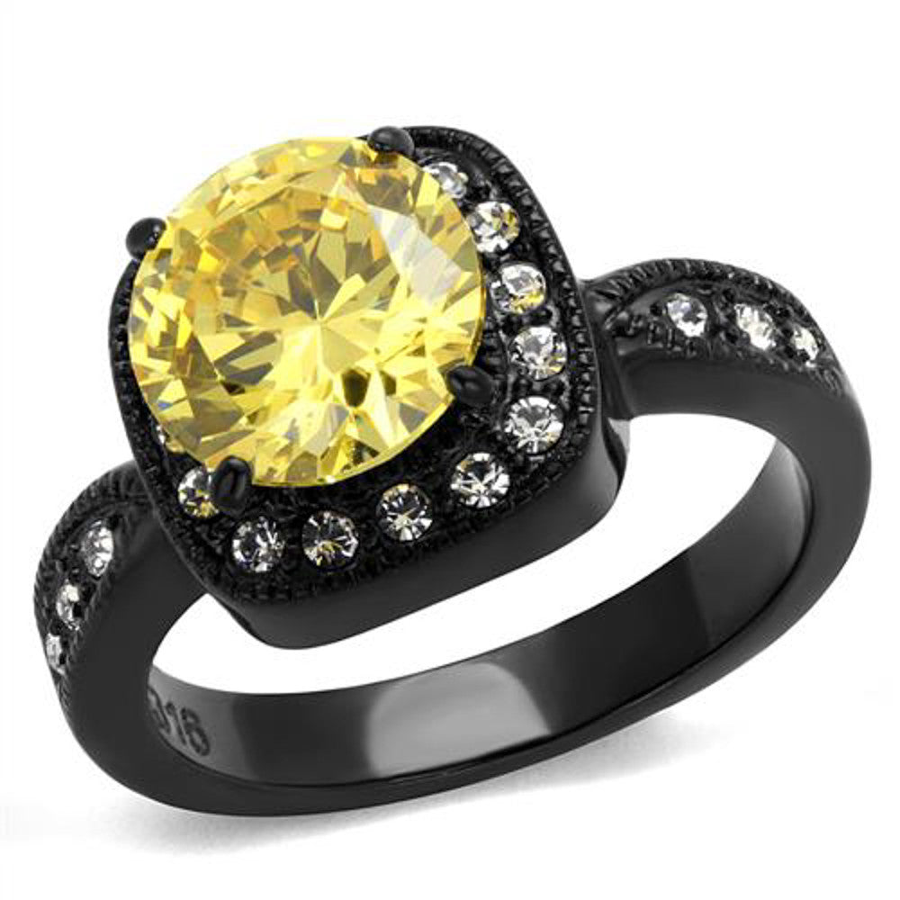 3.25 CT ROUND CUT YELLOW & CLEAR CZ BLACK HALO DESIGN FASHION RING