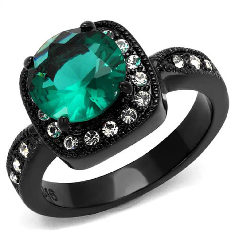 3.25CT ROUND CUT BLUE ZIRCON & CLEAR CZ BLACK HALO DESIGN FASHION RING