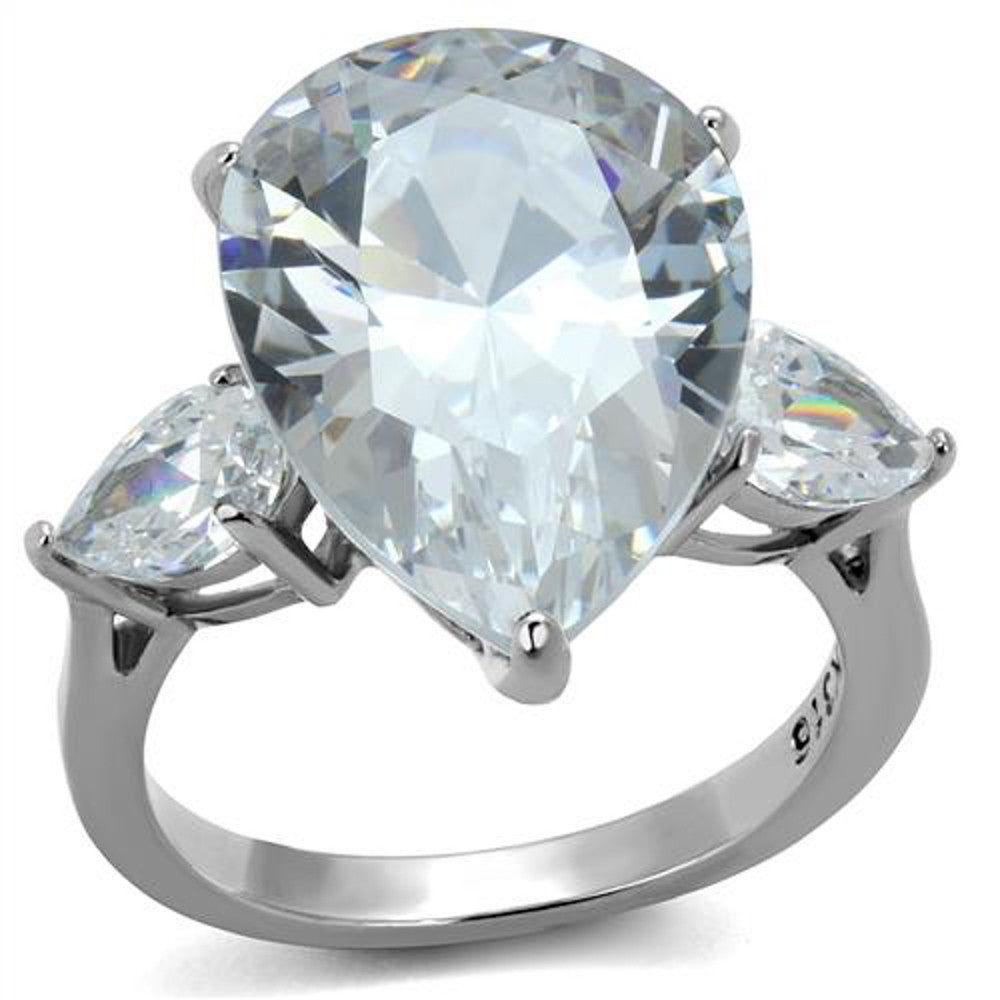 Womens 11.83Ct Pear Shape Cubic Zirconia Stainless Steel Engagement Ring