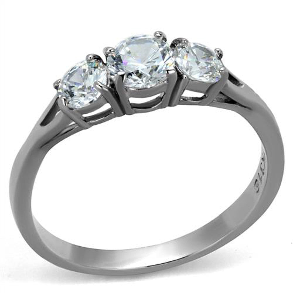 Women's Three Stone .96 Ct Zirconia Stainless Steel Anniversary Ring Size 5-10