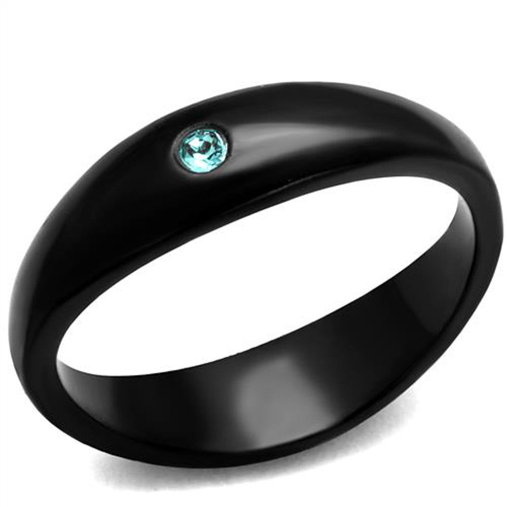 Women's Round Light Sapphire Crystal Stainless Steel Black Fashion Ring Sz 5-10