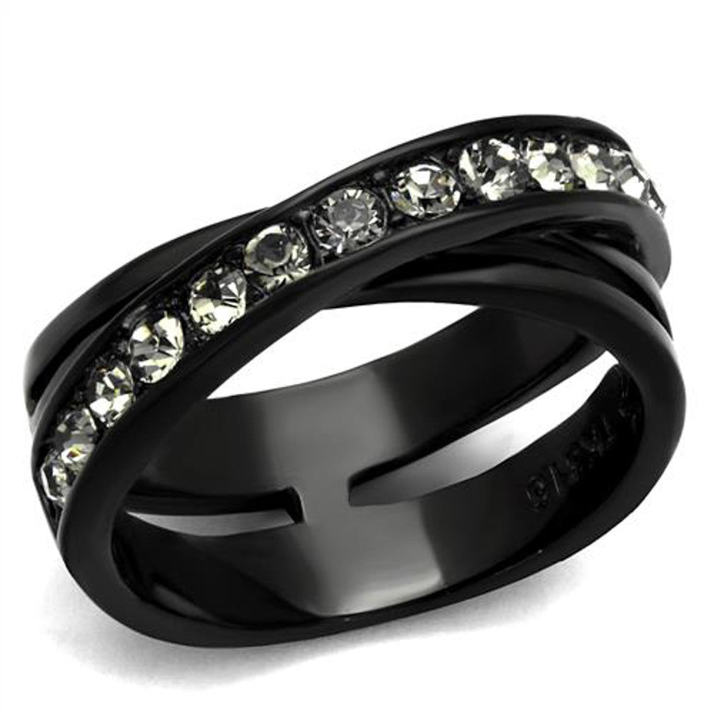 Stainless Steel Black Ion Plated .96 Carat Crystal Fashion Ring Women's Sz 5-10