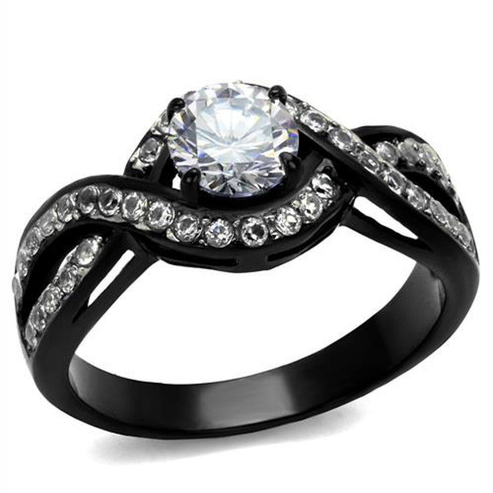 Women's 1.65 Ct Round Cut AAA Cz Black Stainless Steel Engagement Ring Size 5-10