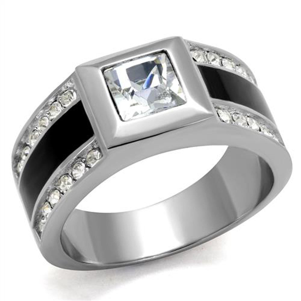 Mens Princess & Round Cut Simulated Diamond Stainless Steel & Epoxy Ring Sz 8-13