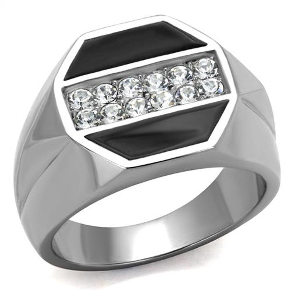 Men's Round Cut Simulated Diamond Crystal Stainless Steel & Epoxy Ring Sz 8-13