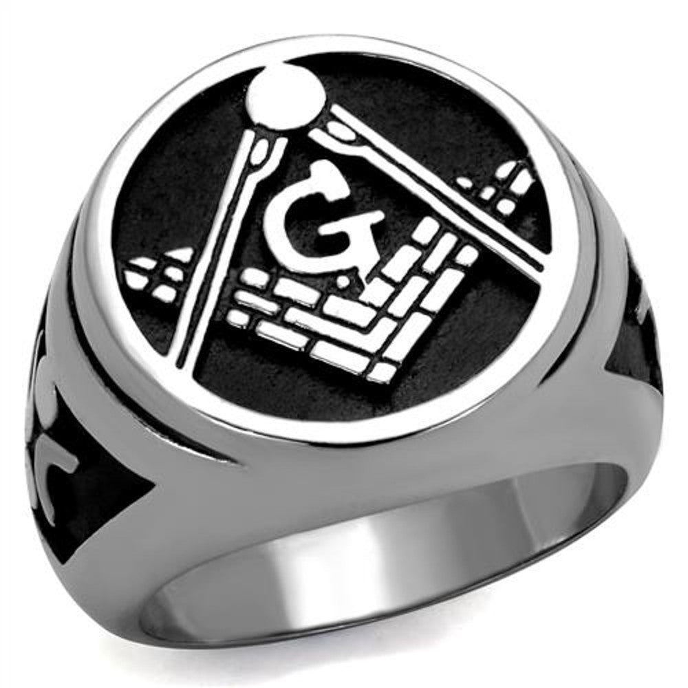 Men's Stainless Steel Tusk 316 & Epoxy Masonic Lodge Freemason Ring Band Sz 8-13