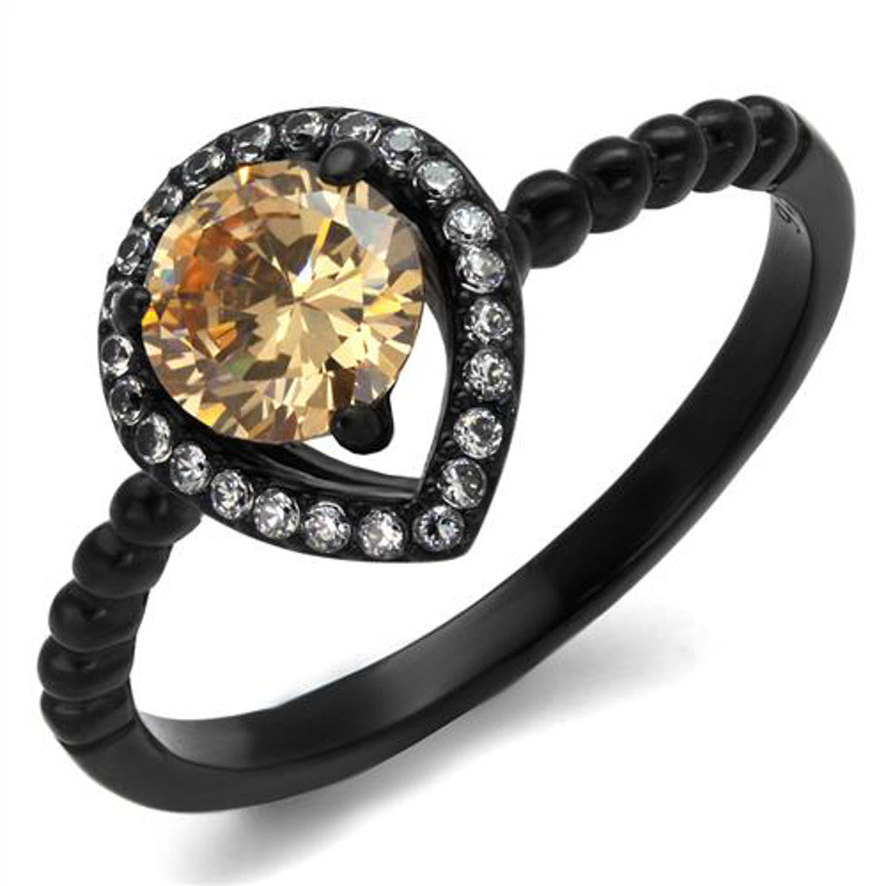 .9 Ct Champagne Halo CZ Black Stainless Steel Engagement Ring