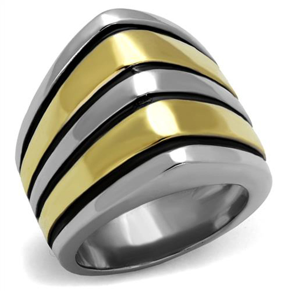 Stainless Steel Two Toned Gold & Silver with Black Epoxy Fashion Ring Size 5-10