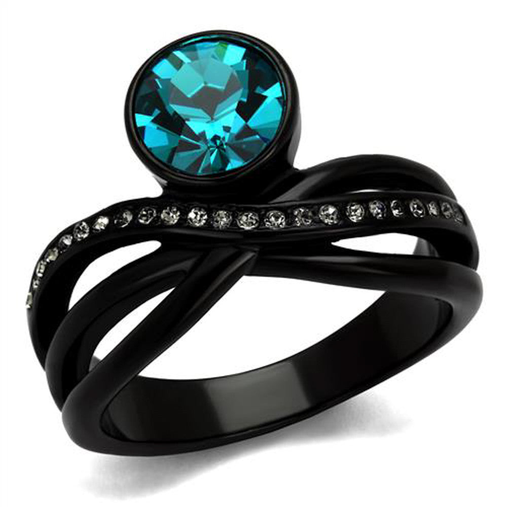 ARTK2488 2.1 Ct Blue Zircon Crystal Black Stainless Steel Engagement Ring Women's Sz 5-10