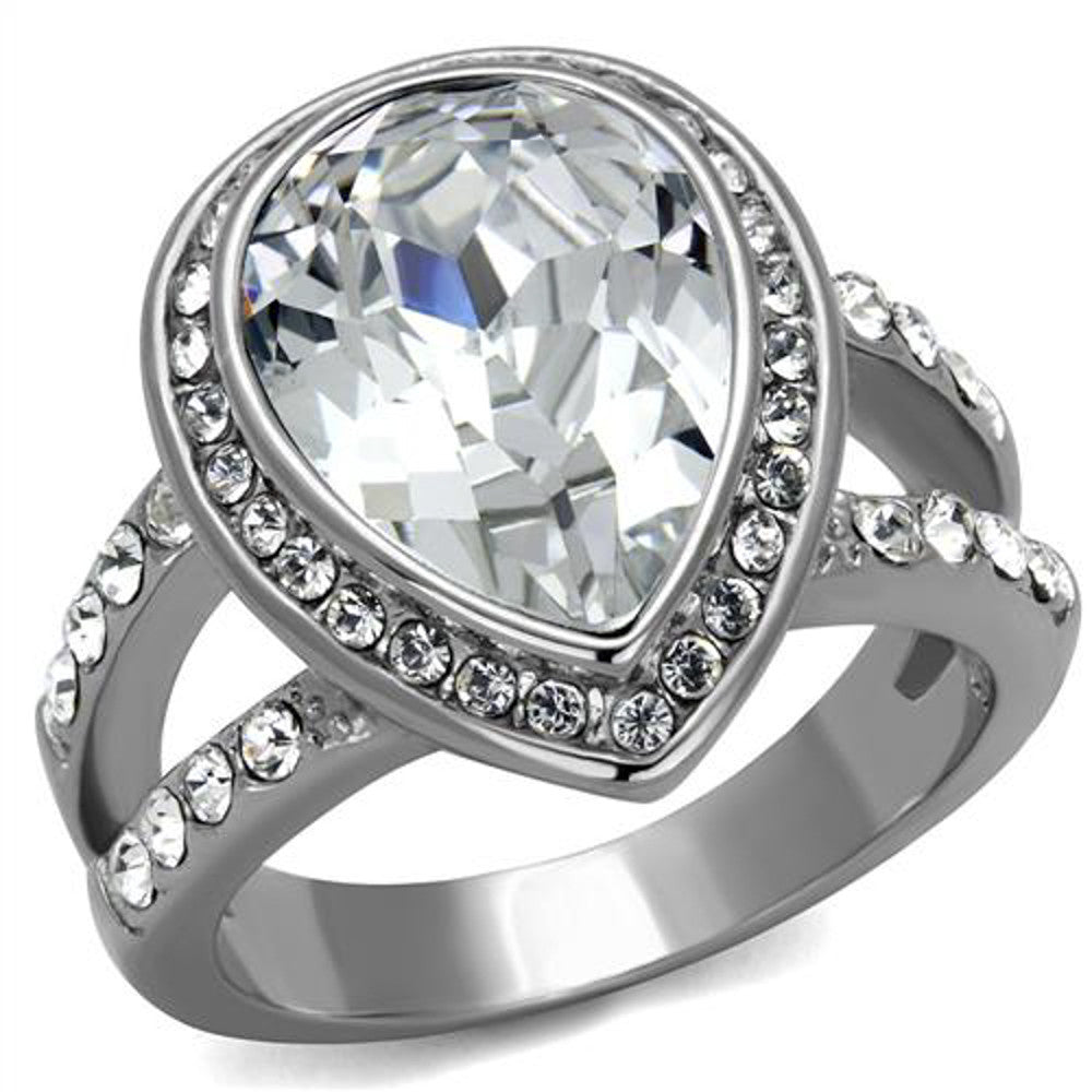 6.34 Ct Pear Cut Crystal Stainless Steel Halo Engagement Ring Women's Size 5-10