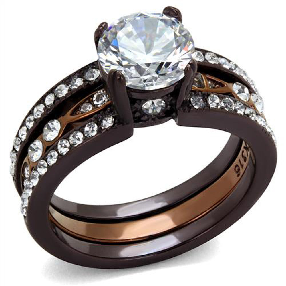 2.75 Ct Round Cut Cz Chocolate Stainless Steel Wedding Ring Set Women's Sz 5-10
