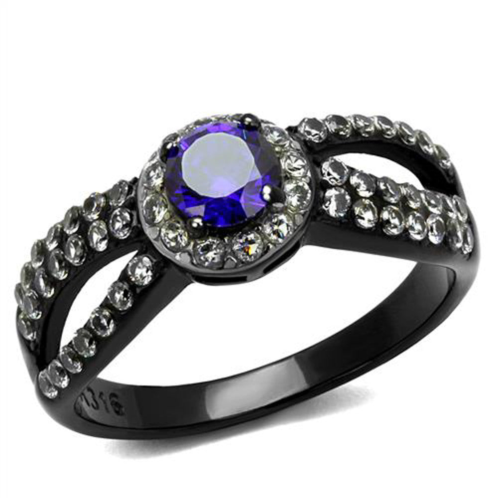 Women's 1.15Ct Round Cut Amethyst Zirconia Black Stainless Steel Engagement Ring
