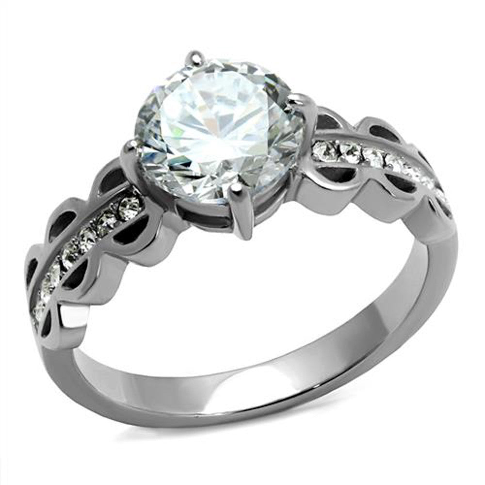 2.11 Ct Round Cut Zirconia Stainless Steel Engagement Ring Women's Size 5-10