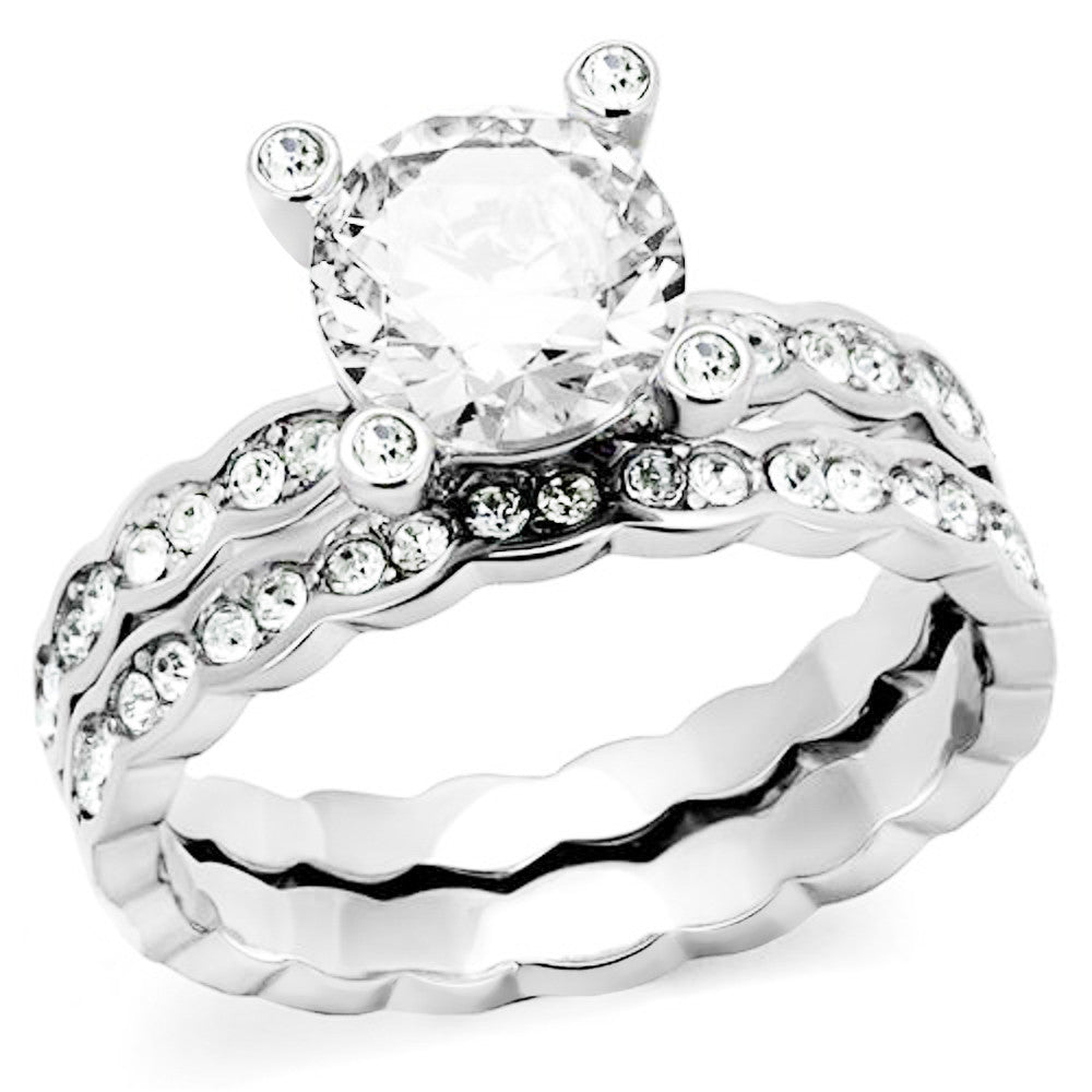 2.25 CT Asscher Cut Cz Engagement Ring Eternity Band Trio Set in 2.25 CT Asscher Cut Cz Engagement Ring Eternity Band Trio Set in