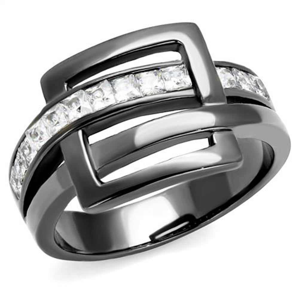 1.04 Ct Princess Cut Light Black Stainless Steel Fashion Ring Women's Size 5-10