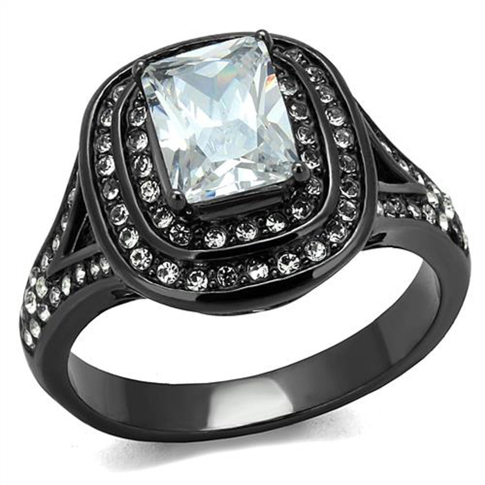 Women's 2.16 Ct Radiant Cut Zirconia Light Black Stainless Steel Engagement Ring