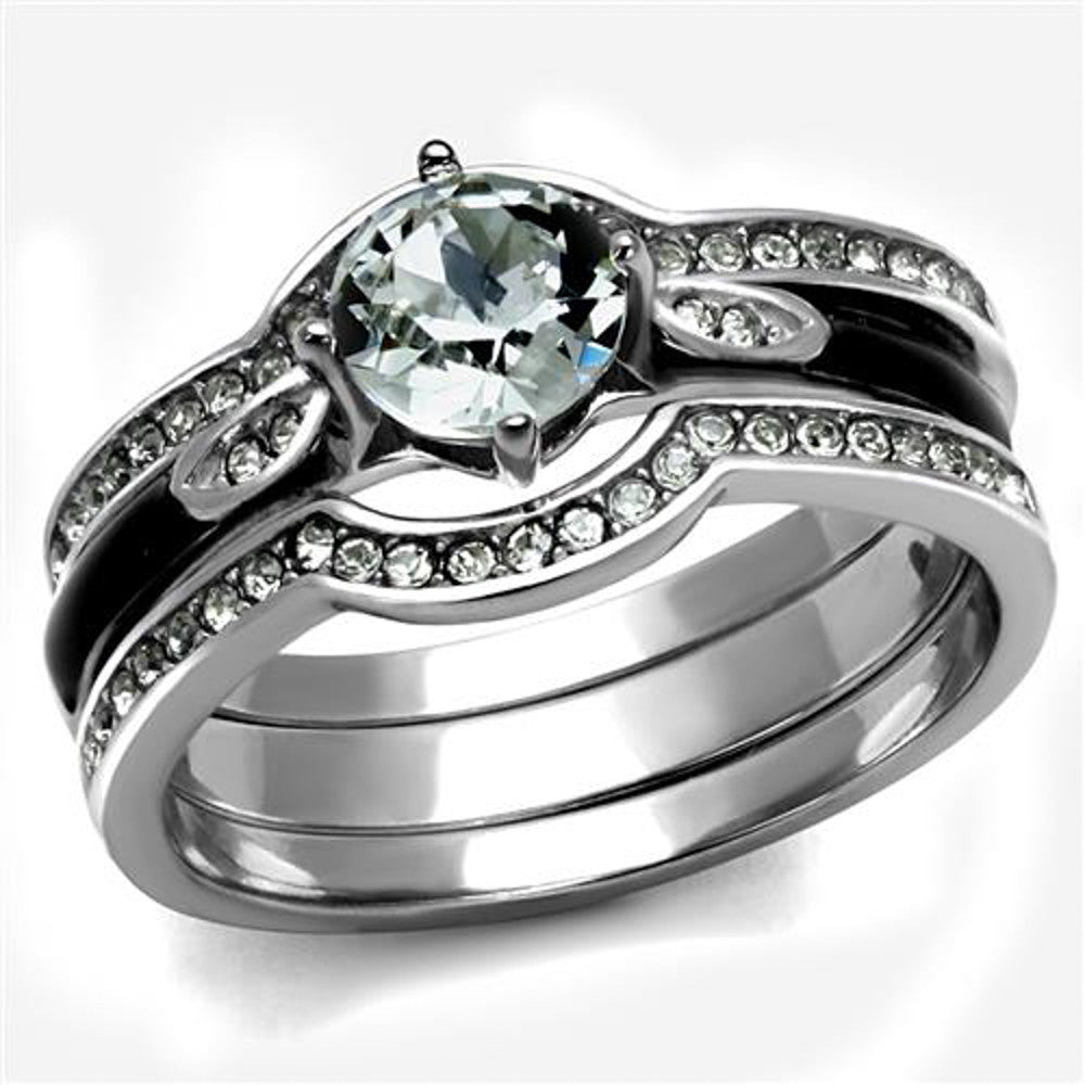 Stainless Steel 1.1 Ct Round Cut Zirconia 3pc Wedding Ring Set Women's Size 5-10