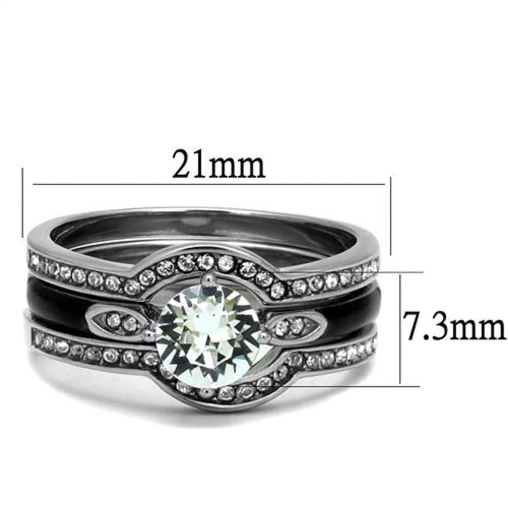 Her & His 4pc Silver & Black Stainless Steel & Titanium Wedding Ring Band Set