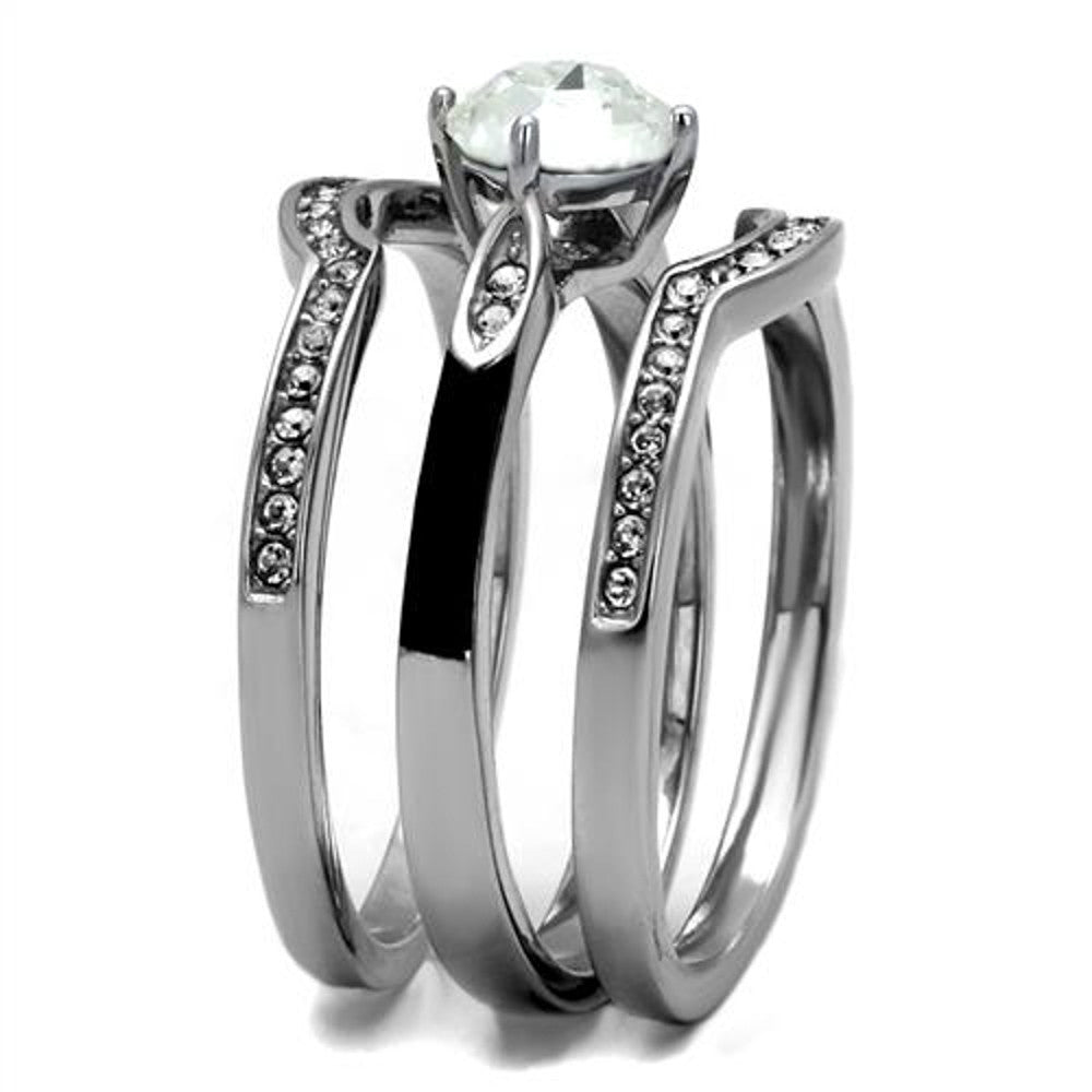 Stainless Steel 1.1 Ct Round Cut Zirconia 3pc Wedding Ring Set Women's Size 5-10