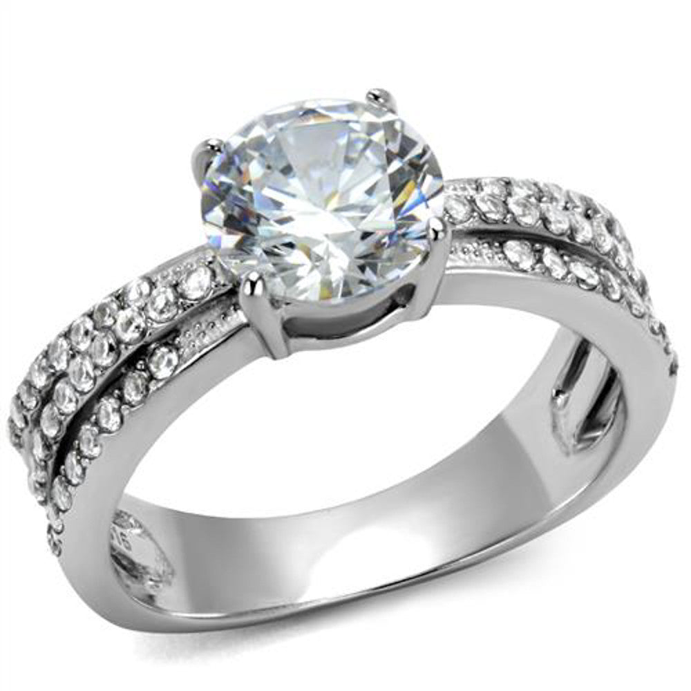 Women's 2.22 Ct Round Cut Zirconia Stainless Steel Engagement Ring Size 5-10