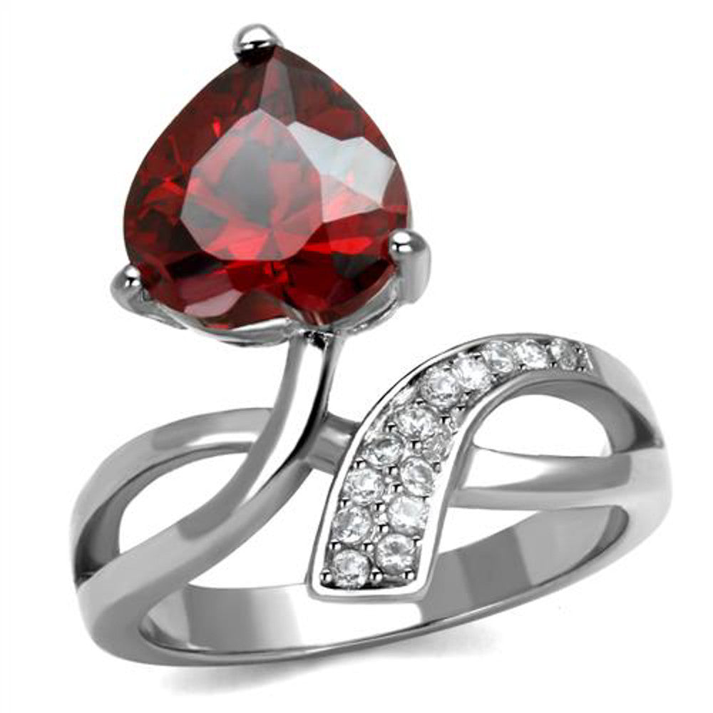 3.22 Ct Heart Shape Garnet Color Cz Stainless Steel Fashion Ring Women's Sz 5-10