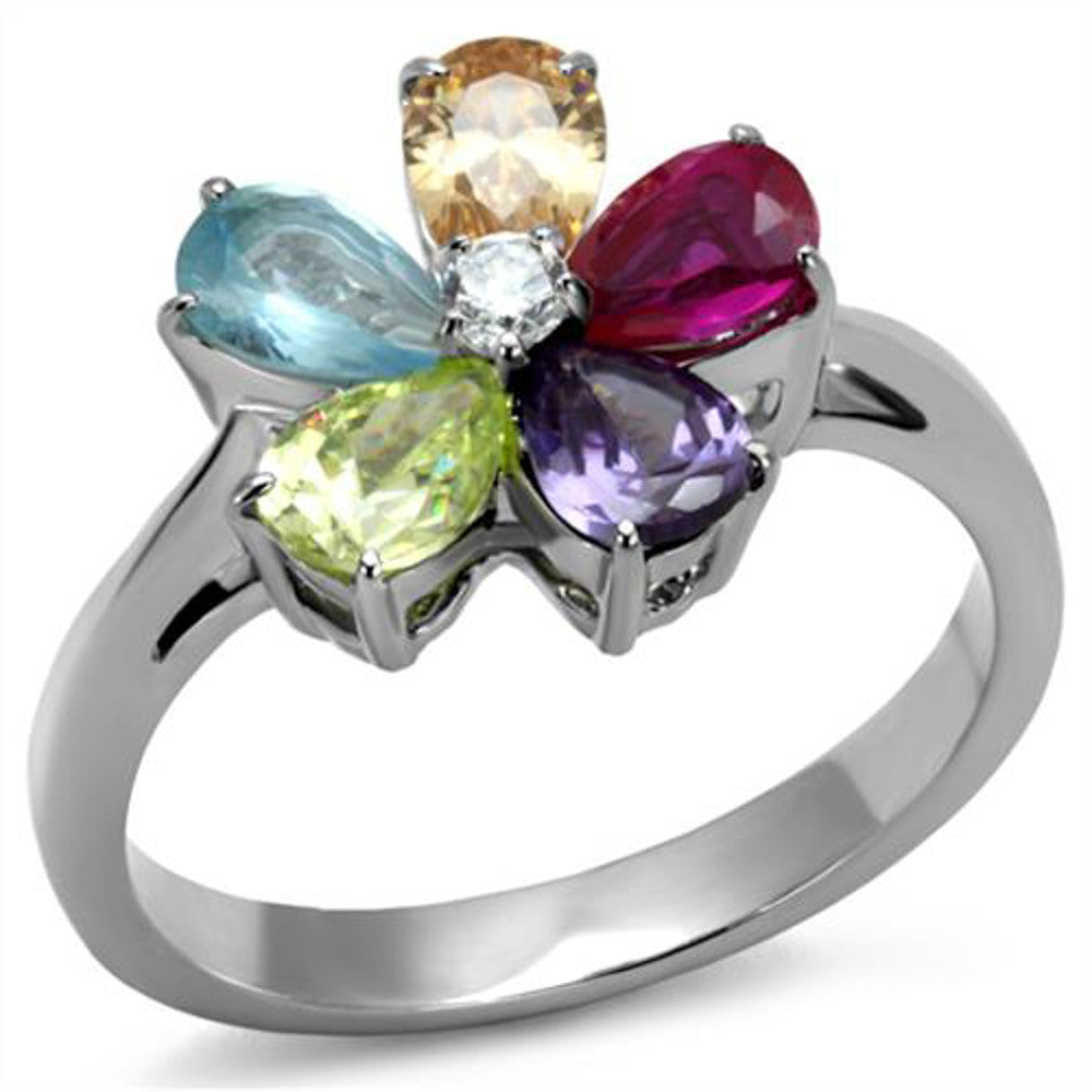 1.86 Ct Mulit Color Cubic Zirconia Stainless Steel Cocktail Ring Women's Sz 5-10