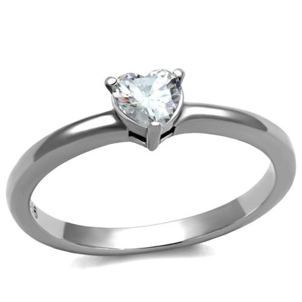 Women's .44 Ct Heart Solitaire Zirconia, Stainless Steel Engagement Ring Sz 5-10