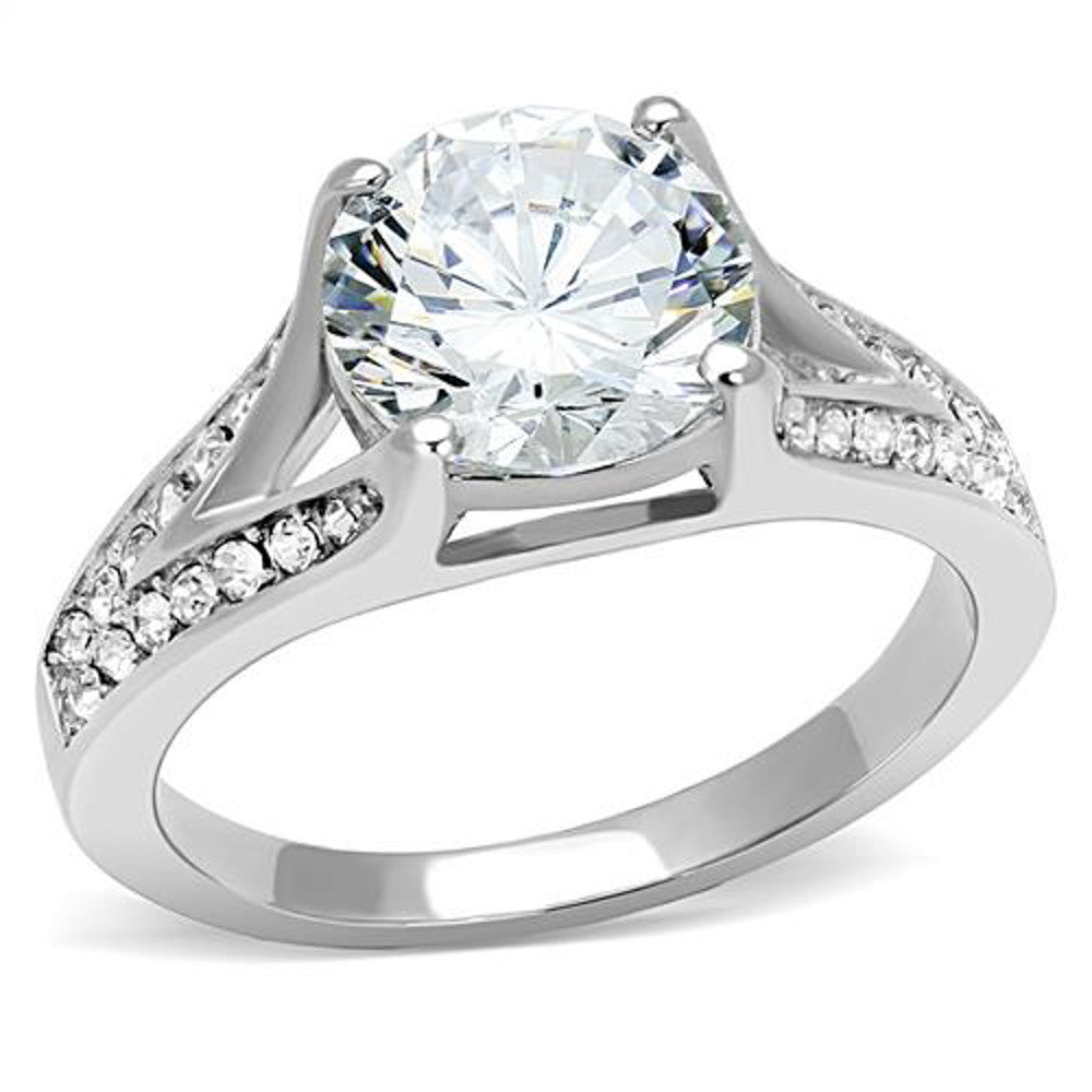 Women's 3.17 Ct Round Cut Zirconia Stainless Steel Engagement Ring Size 5-10