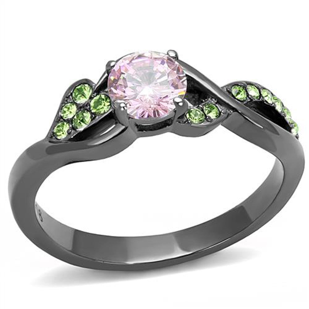 Rose & Green Round Cut Zirconia Gray Stainless Steel Fashion Ring Womens Sz 5-10