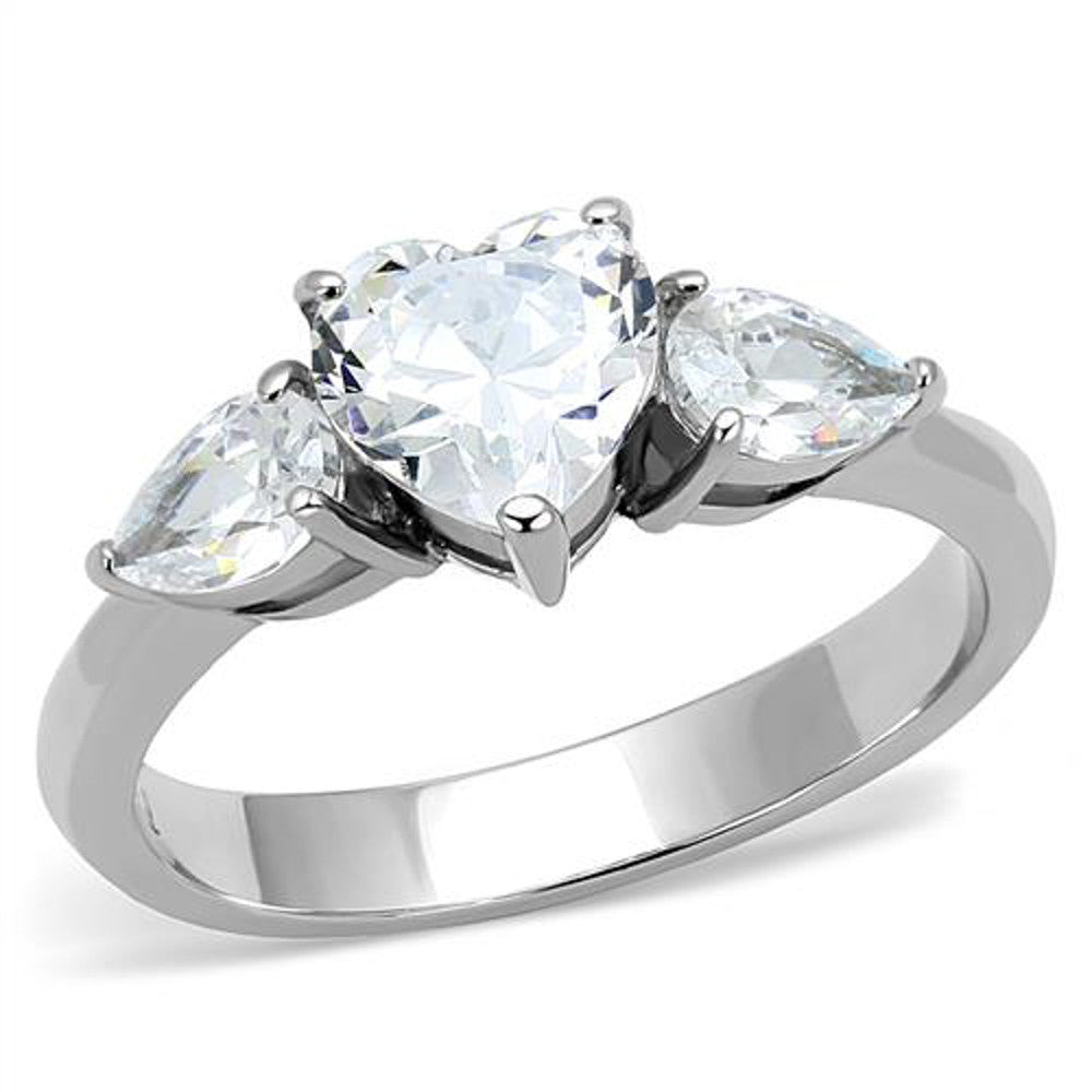 1.91 Ct Heart & Pear Shape Cz Stainless Steel Engagement Ring Women's Size 5-10
