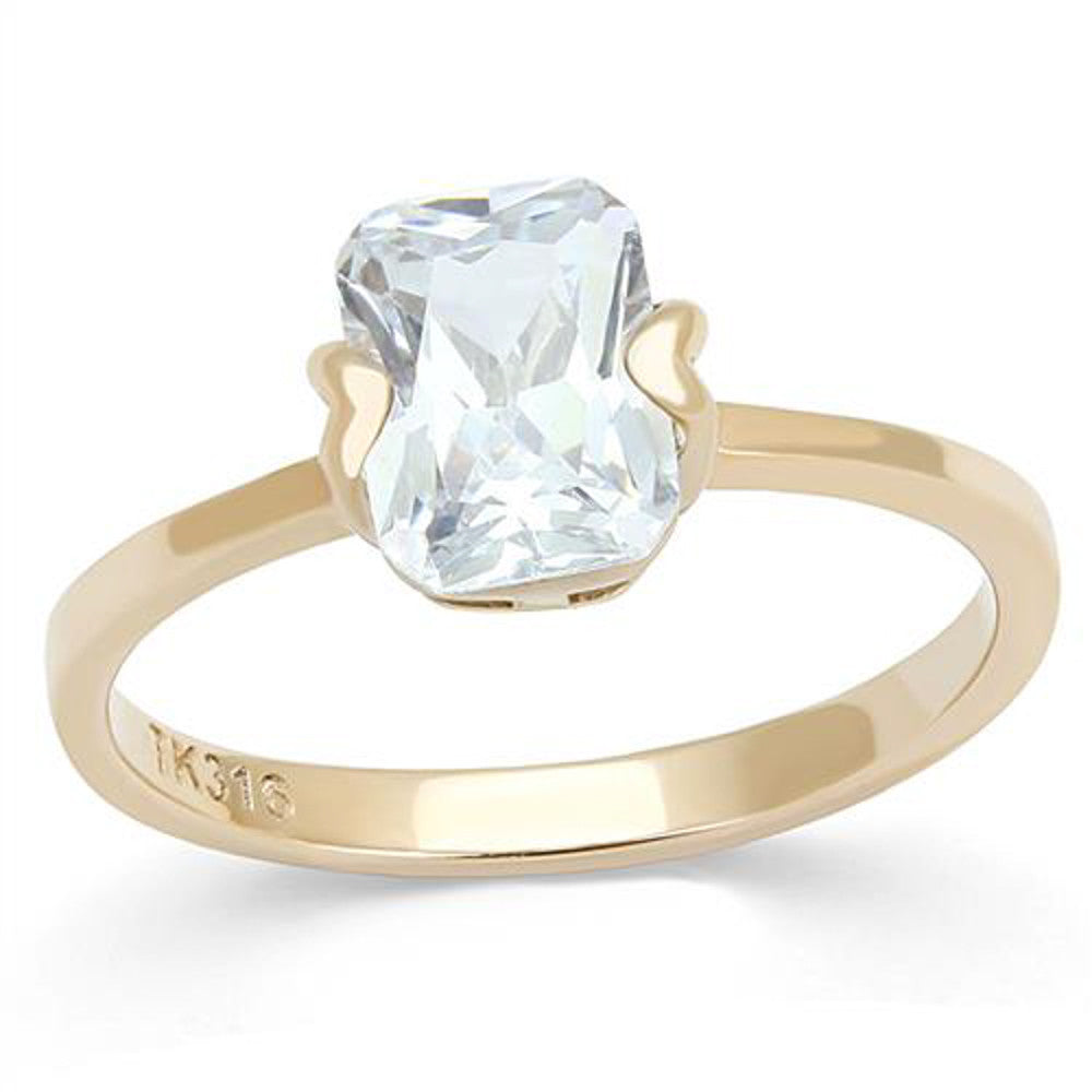 Womens 1.74Ct Emerald Cut Solitaire Cz Rose Gold Stainless Steel Engagement Ring