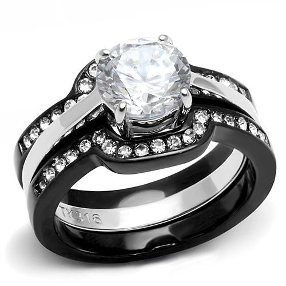 Women's 2.25 Ct Round Cut Cz Black Stainless Steel Wedding Ring Set Size 5-11