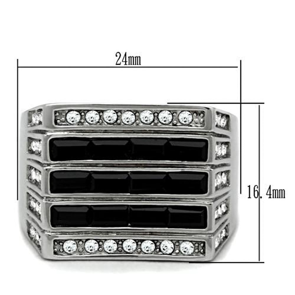 ARTK321 Stainless Steel Men's 3.5 Ct Black & Clear Faux Diamond Silver Ring Sizes 8-13