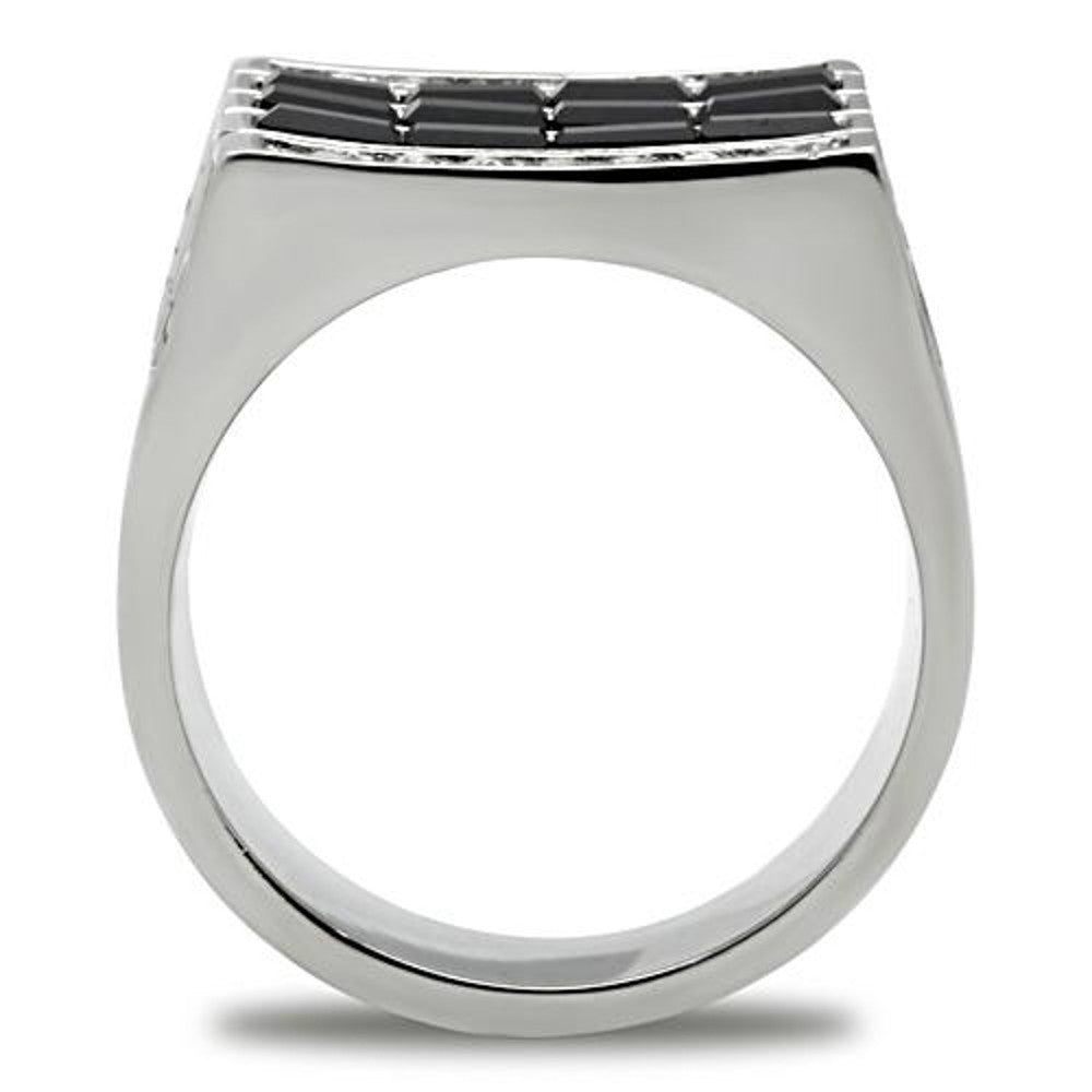 ARTK321 Stainless Steel Men's 3.5 Ct Black & Clear Faux Diamond Silver Ring Sizes 8-13