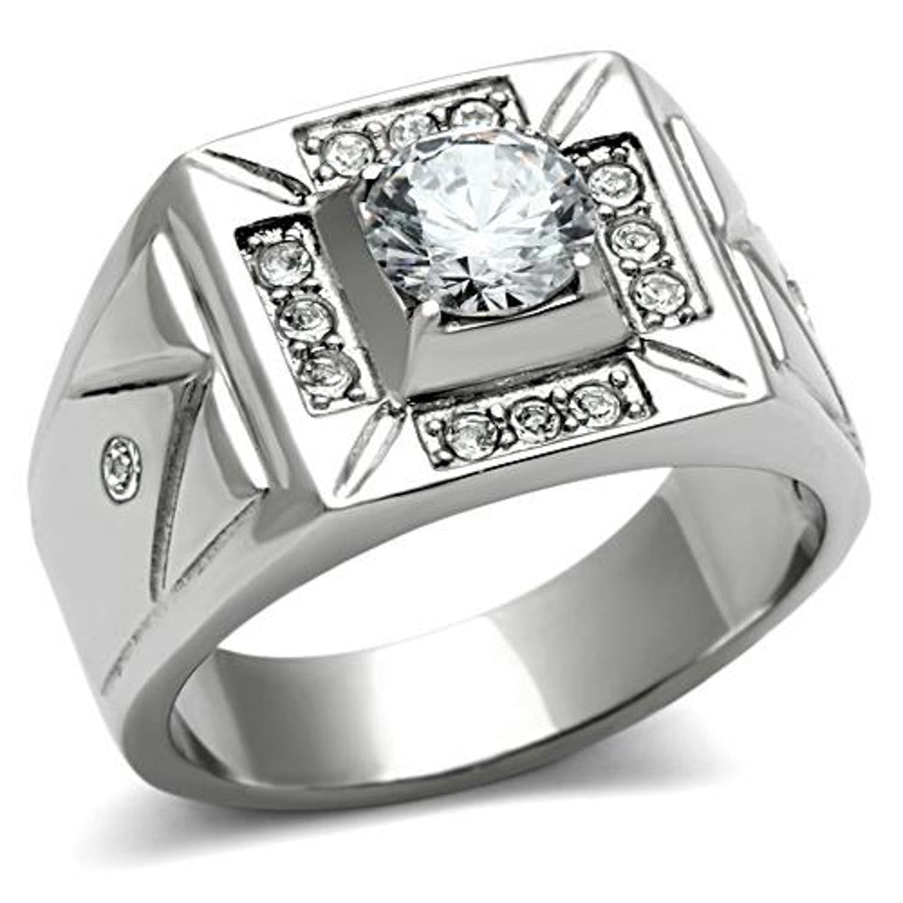 MEN'S 1.24 CT ROUND CUT SIMULATED DIAMOND SILVER STAINLESS STEEL RING SIZES 8-13