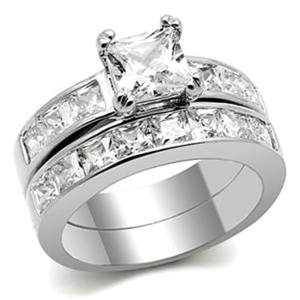 ARTK61206 Stainless Steel Wedding Ring Set 3.75 Ct Princess Cut AAA CZ  Women's Size 5-11