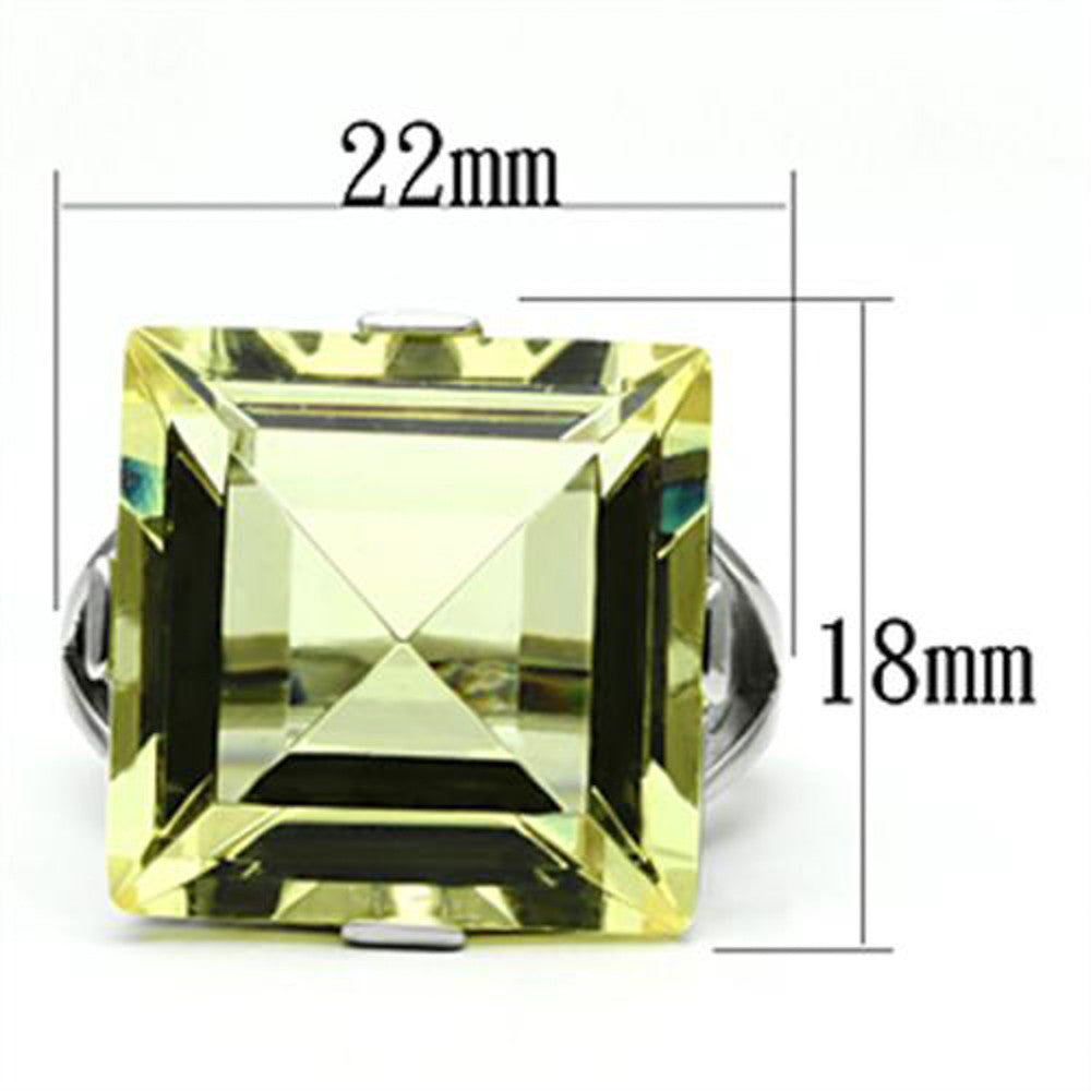 ARTK649 Stainless Steel 32.44Ct Princess Cut Citrine Yellow Cubic Zirconia Cocktail Ring