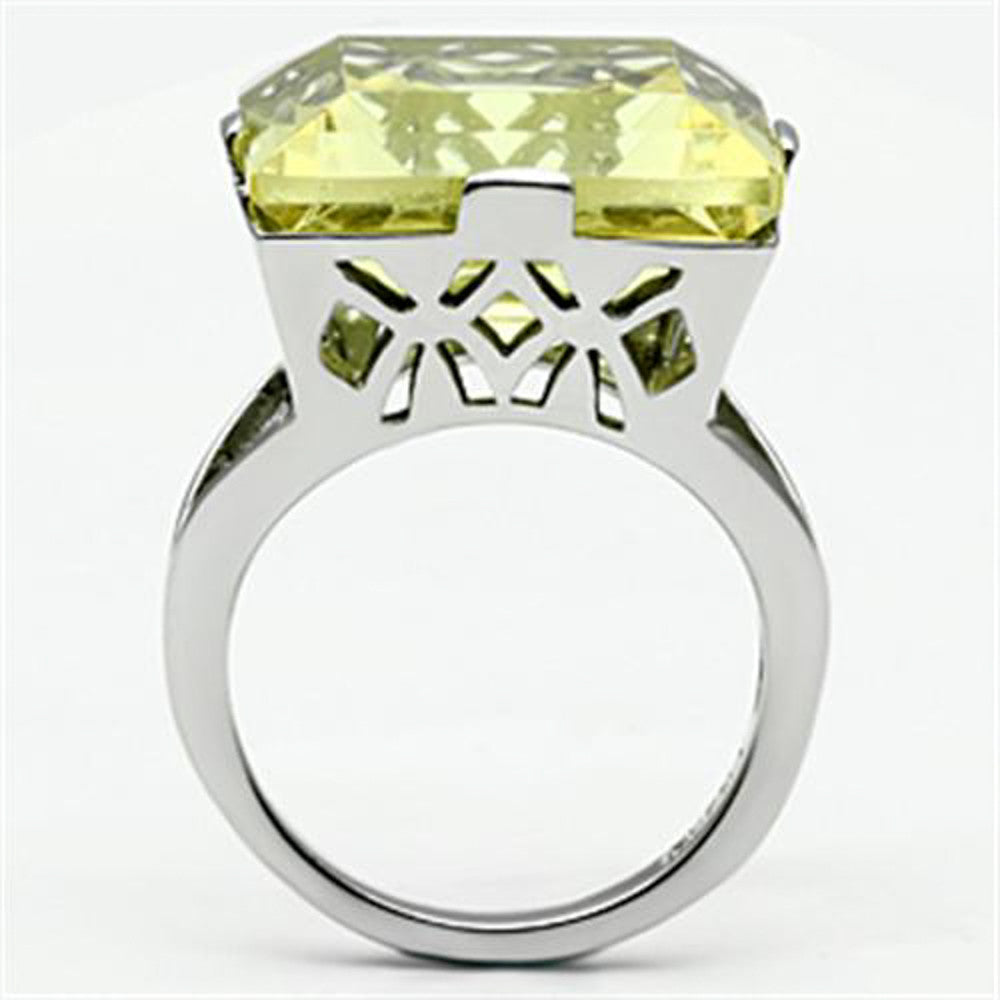 ARTK649 Stainless Steel 32.44Ct Princess Cut Citrine Yellow Cubic Zirconia Cocktail Ring