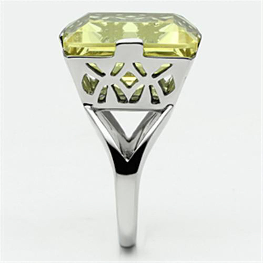 ARTK649 Stainless Steel 32.44Ct Princess Cut Citrine Yellow Cubic Zirconia Cocktail Ring