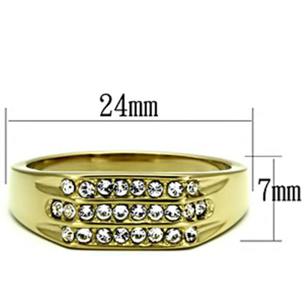 ARTK727 Stainless Steel Men's 14K Gold Ion Plated .26 CT Simulated Diamond Ring Size 8-13