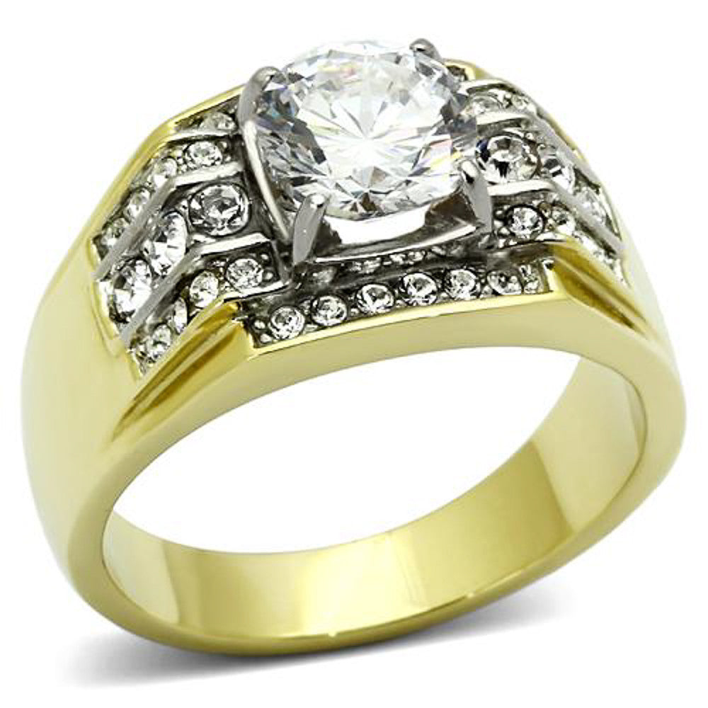 Men's 2.80 CT Round Cut 14K Gold Plated Simulated Diamond Ring