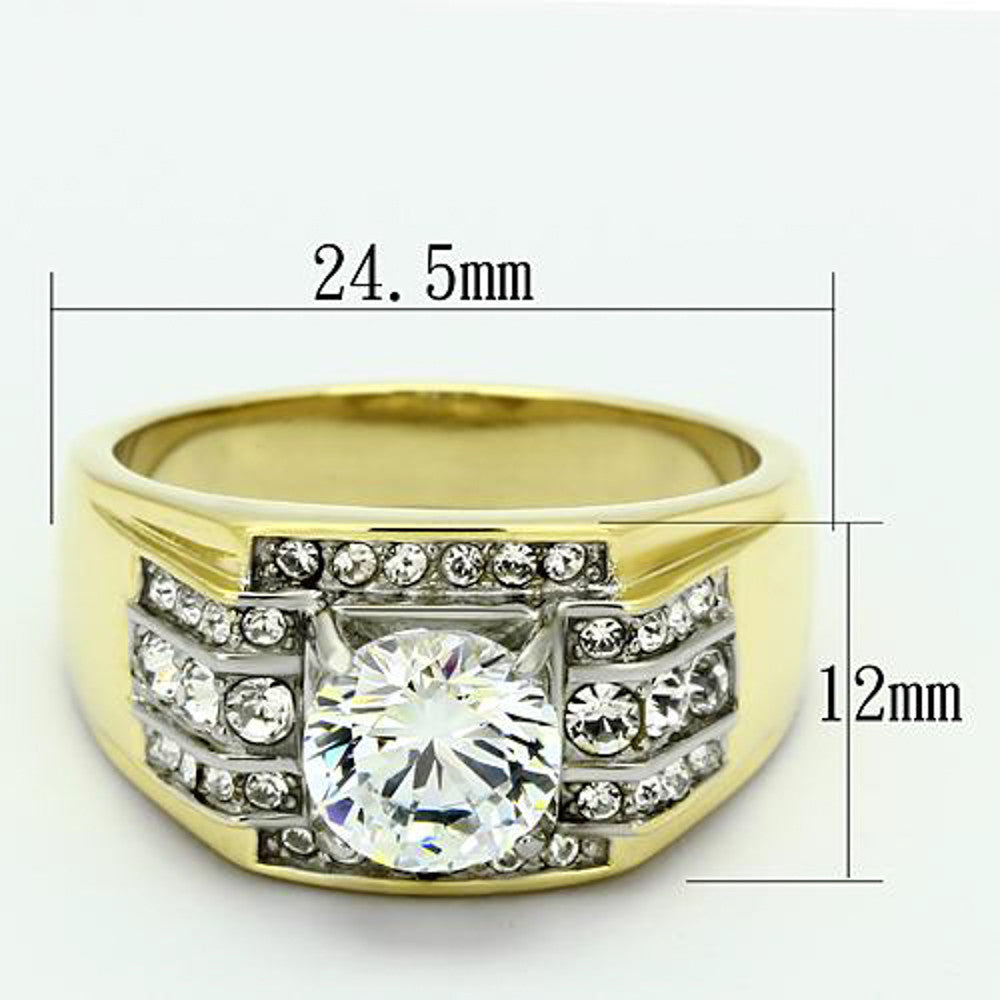 ARTK736 Stainless Steel Men's 2.80 CT Round Cut 14K Gold Plated Simulated Diamond Ring