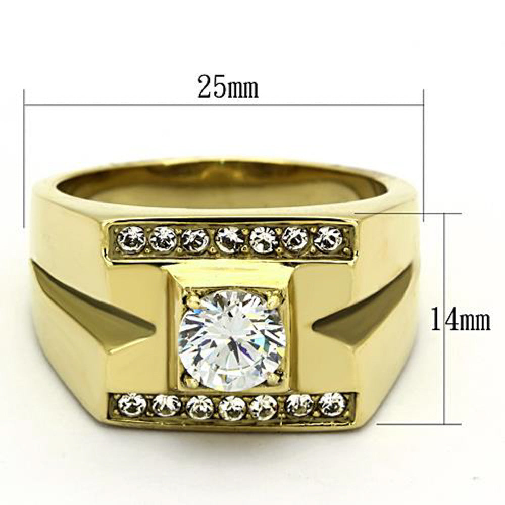 ARTK777 Stainless Steel Men's Stainless Steel 14k Gold Ion Plated 1.26 Ct Simulated Diamond Ring Sz 8-13