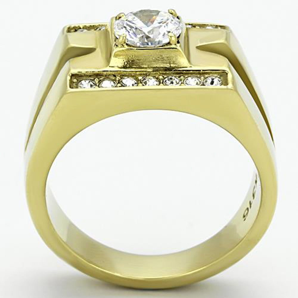 ARTK777 Stainless Steel Men's Stainless Steel 14k Gold Ion Plated 1.26 Ct Simulated Diamond Ring Sz 8-13