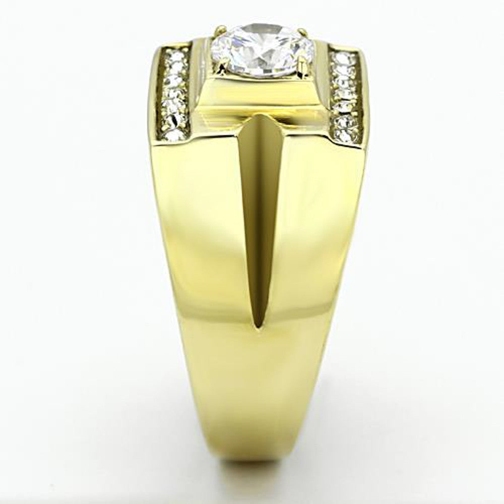 ARTK777 Stainless Steel Men's Stainless Steel 14k Gold Ion Plated 1.26 Ct Simulated Diamond Ring Sz 8-13