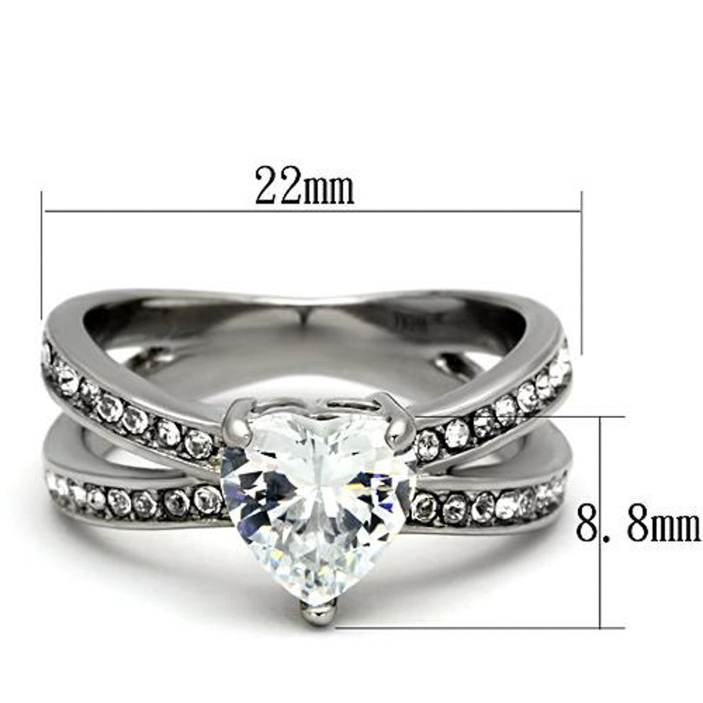 Stainless Steel Stunning Heart Shape AAA CZ Engagement Wedding Ring Band Sz 5-10