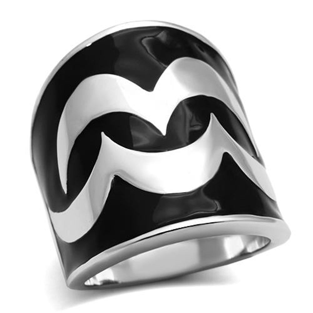 HIGH POLISHED STAINLESS STEEL ABSTRACT EPOXY DESIGN FASHION RING WOMEN SIZE 5-10