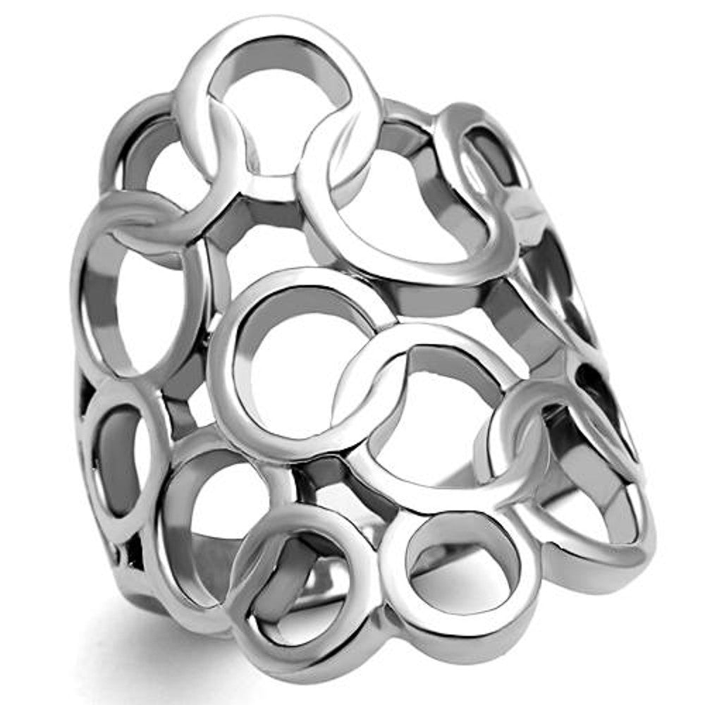 HIGH POLISHED STAINLESS STEEL INTERLOCKING CIRCLES FASHION RING WOMEN'S SZ 5-10